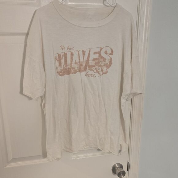White Graphic T-Shirt with Tan Print - Picture 1 of 5